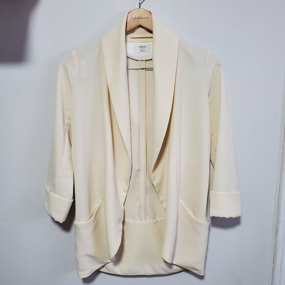 WILFRED Aritzia Chevalier Blazer Open Front Crepe Shawl Collar Cream Women's 0 - Picture 2 of 14